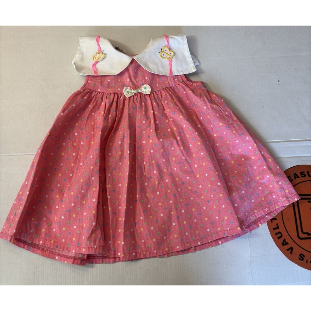 Allison Ann Vtg 80/90 Peter Pan Collar Pink Polka Dot Sz 24month Dress